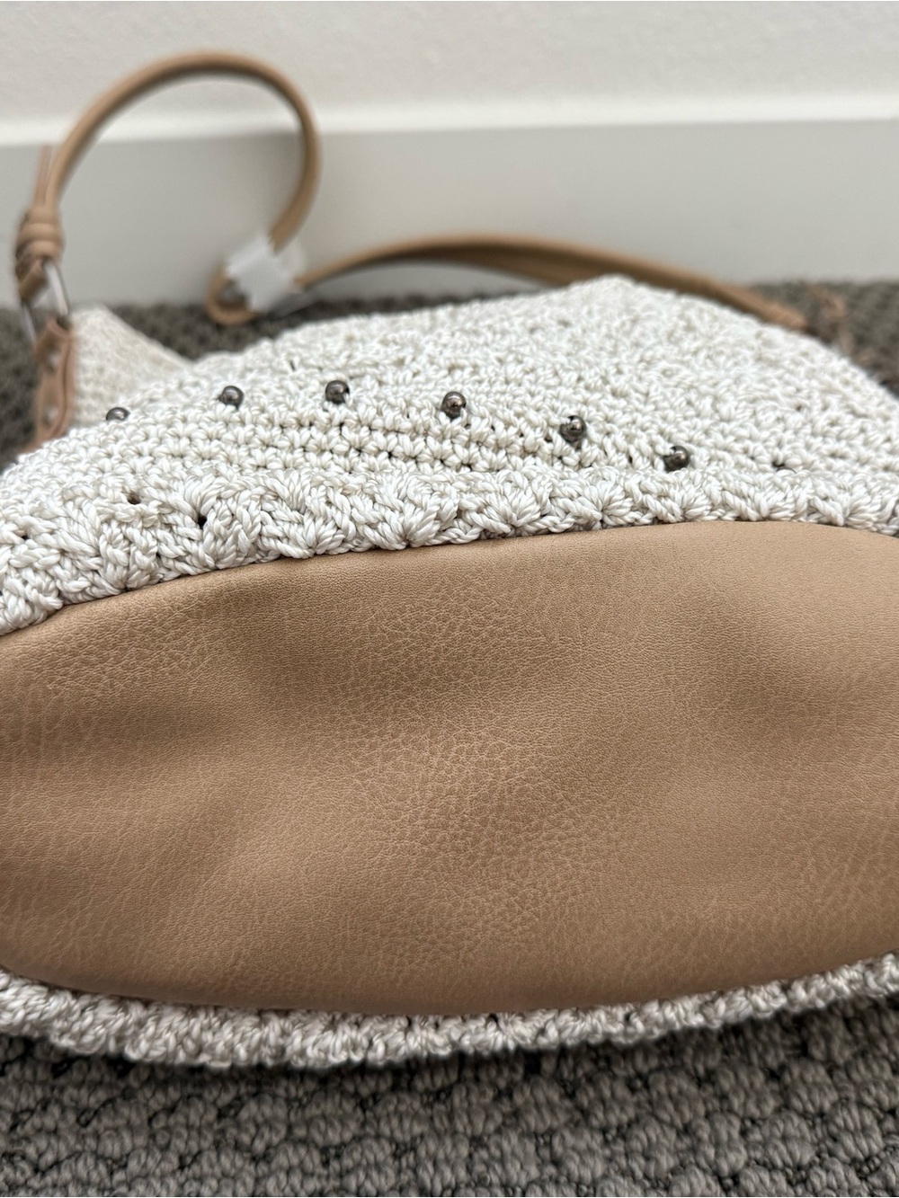 The Sak Cream Crochet Shoulder Bag with Tan Leather Handle - Picture 3 of 9